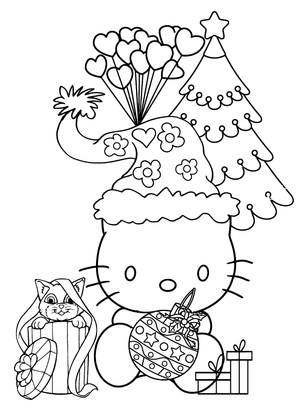 Dibujo de Happy Hello Kitty Christmas Coloring Page para Colorear