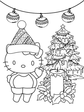 Dibujo de Hello Kitty And Christmas Candle Coloring Page para Colorear