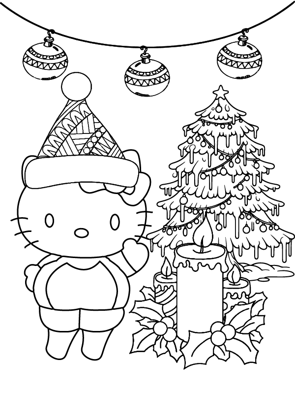Dibujo de Hello Kitty And Christmas Candle Coloring Page para Colorear