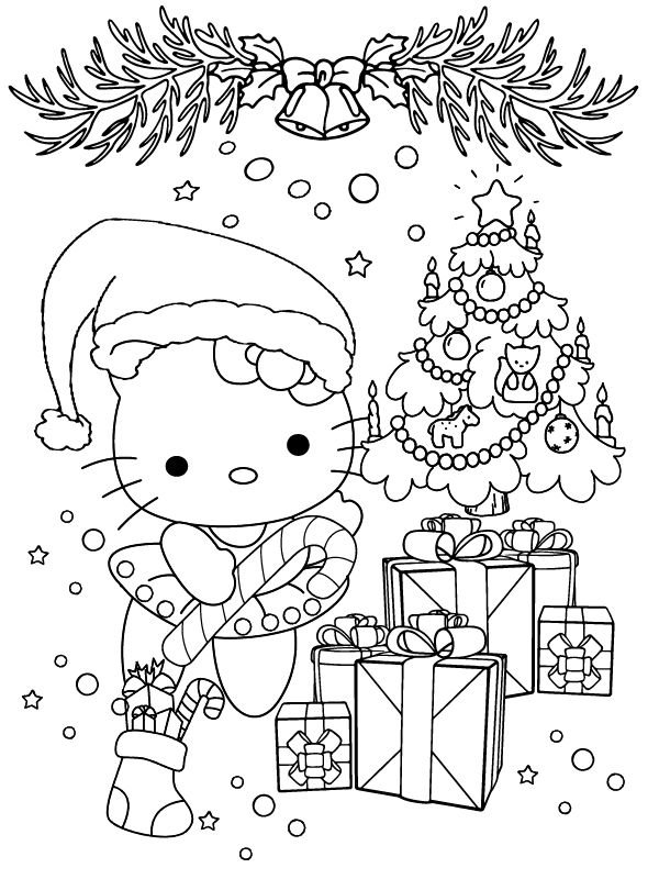 Dibujo de Hello Kitty And Christmas Gift Coloring Page para Colorear