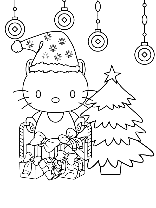 Dibujo de Hello Kitty Christmas Tree Coloring Page para Colorear