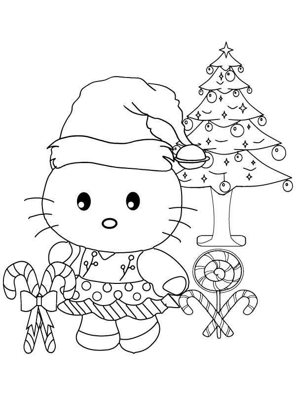 Dibujo de Hello Kitty Christmas With Candy Canes Coloring Page para Colorear
