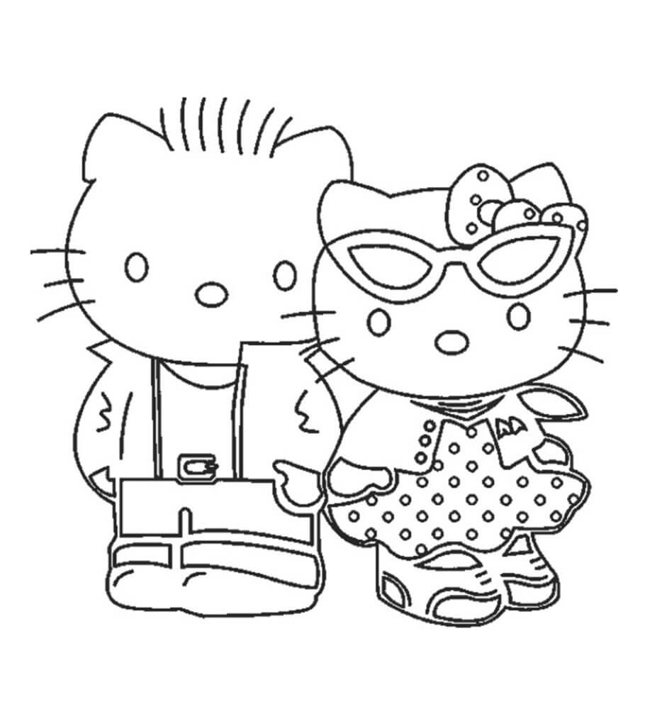 Dibujo de Genial Hello Kitty con un Amigo para Colorear