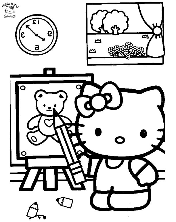 Dibujo de Hello Kitty Dibuja un Oso de Peluche para Colorear