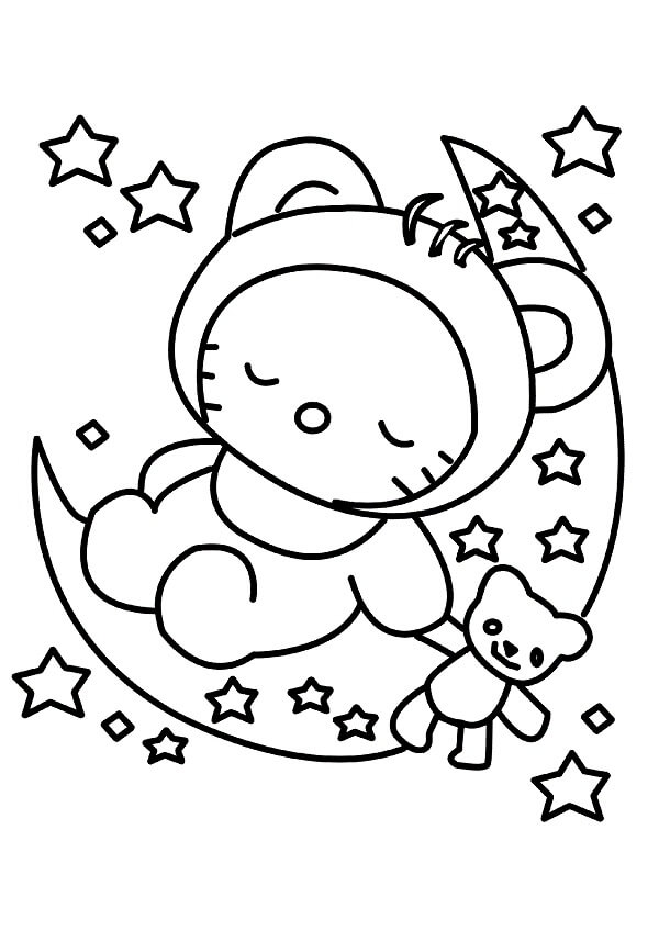 Dibujo de Hello Kitty Durmiendo para Colorear