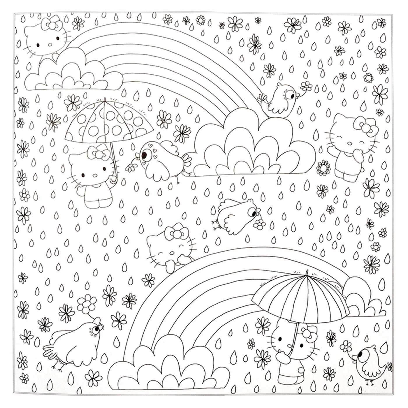 Dibujo de Hello Kitty Bajo la Lluvia para Colorear