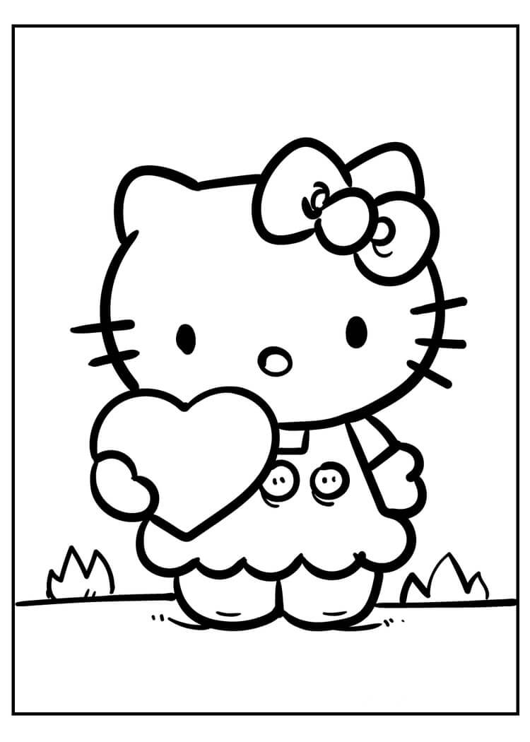 Dibujo de Hello Kitty con corazón para Colorear