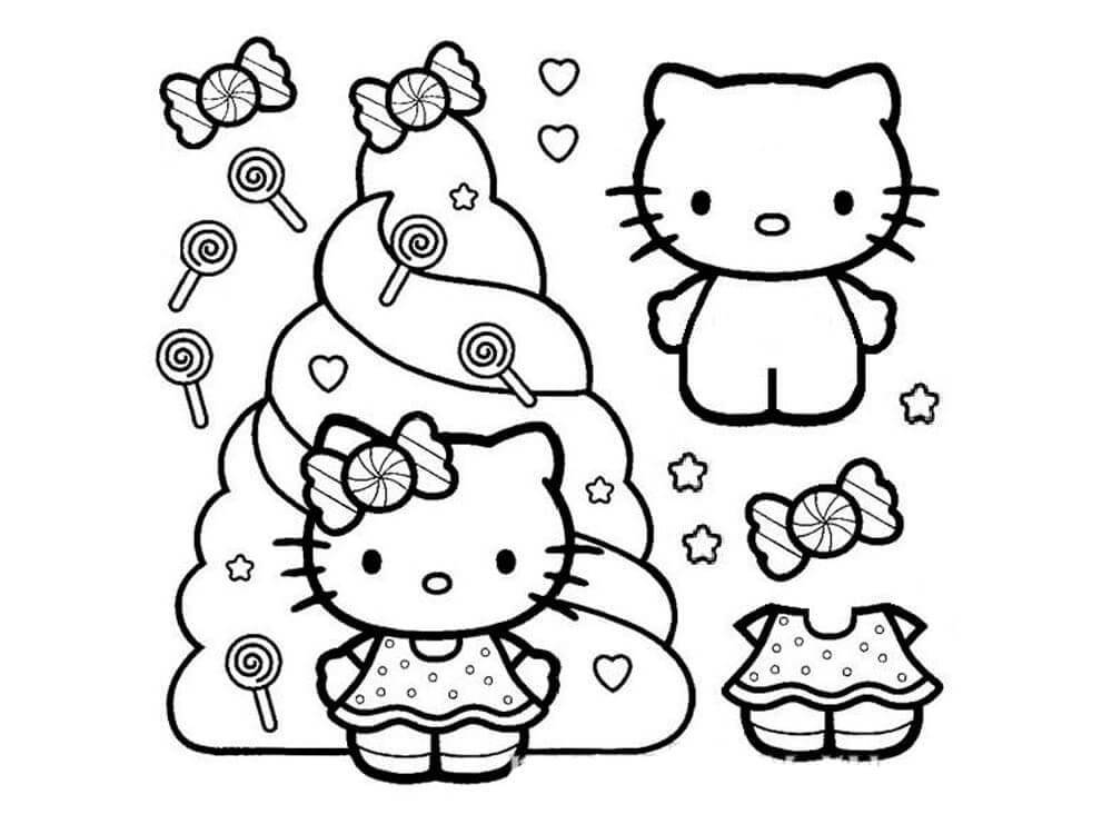 Dibujo de Hello Kitty con Dulces para Colorear