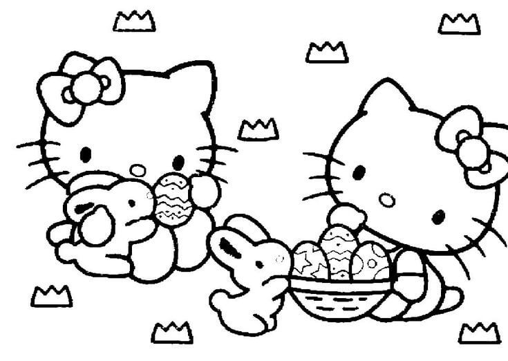 Dibujo de Hello Kitty con Huevo de Pascua para Colorear