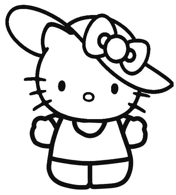 Dibujo de Hello Kitty con Sombrero para Colorear