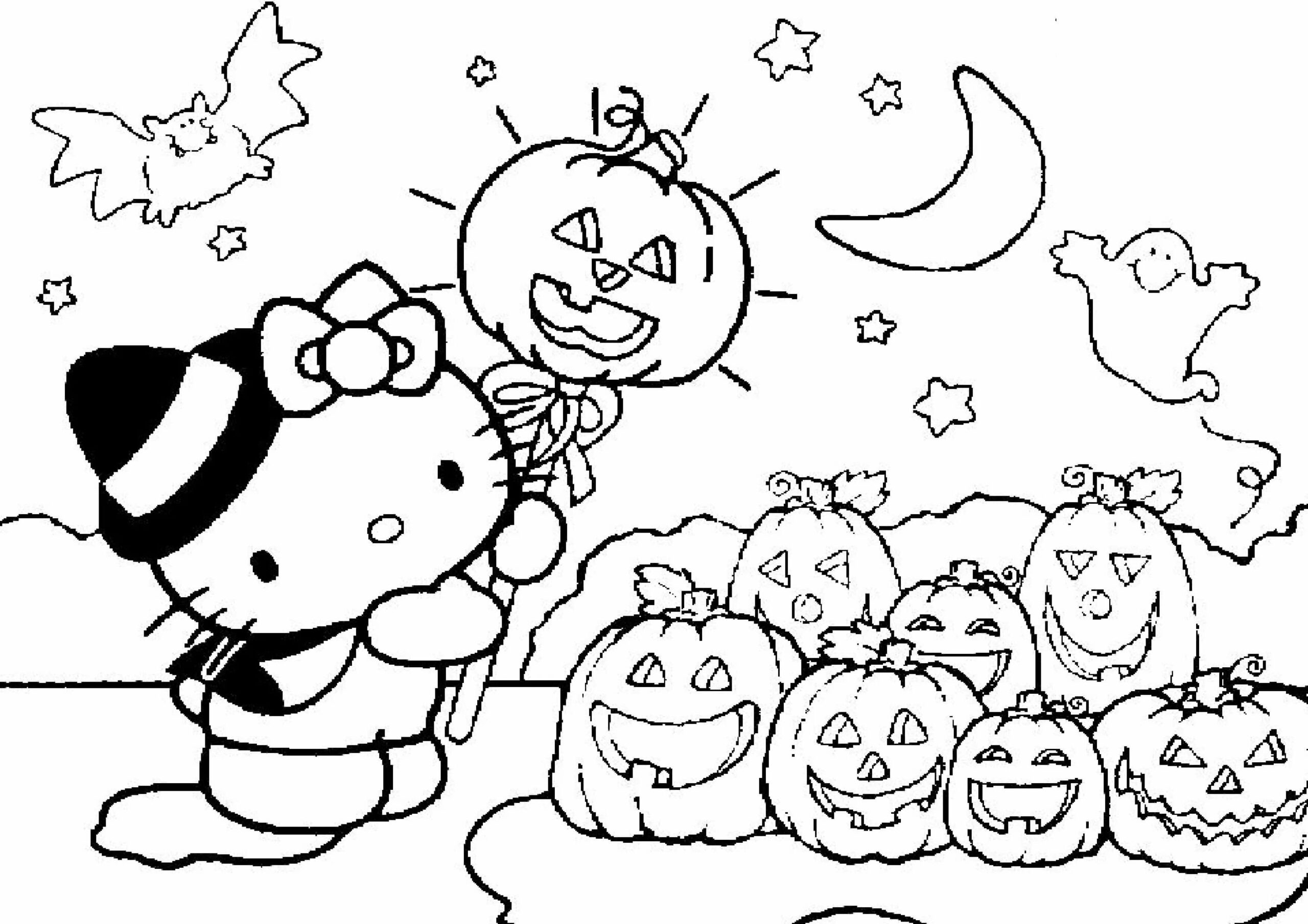 Dibujo de Hello Kitty en Vispera de Todos los Santos Scaled para Colorear