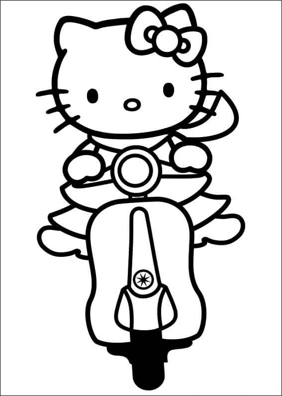 Dibujo de Hello Kitty Monta una Moto para Colorear