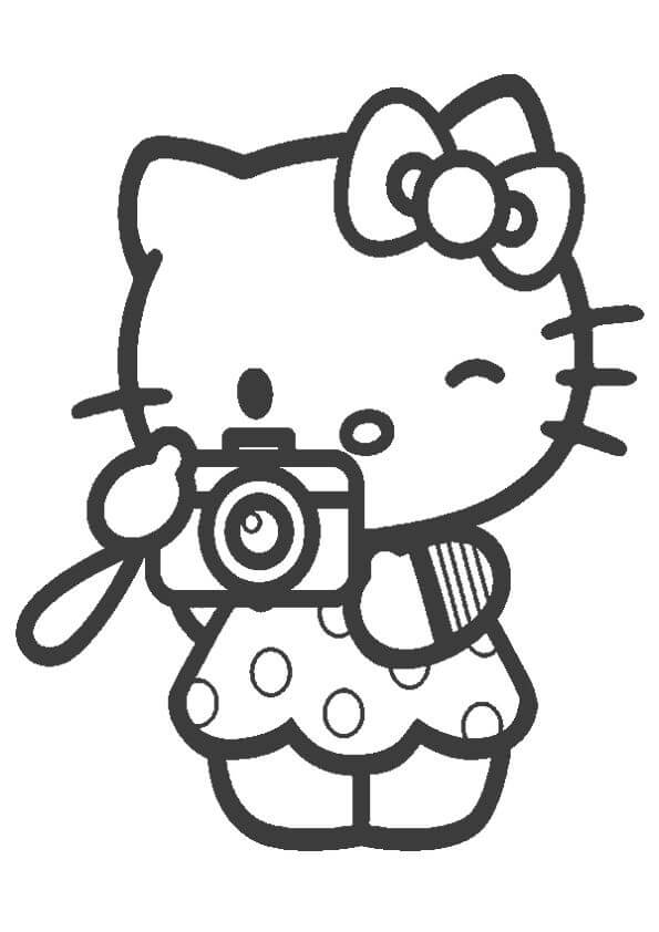 Dibujo de Hello Kitty Sosteniendo la cámara para Colorear