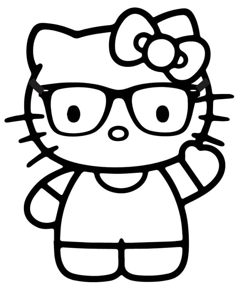 Dibujo de Hello Kitty Usa Anteojos para Colorear