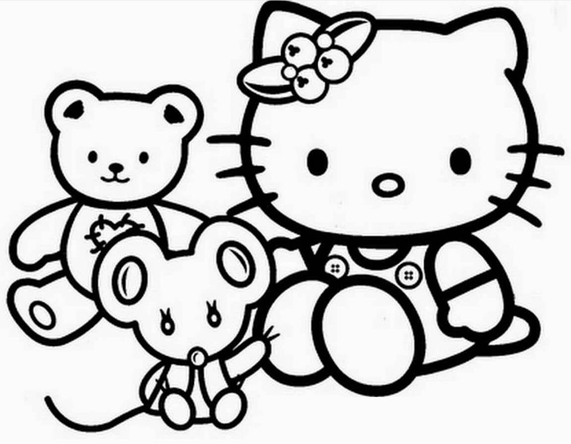 Dibujo de Hello Kitty y Dos Amigas para Colorear