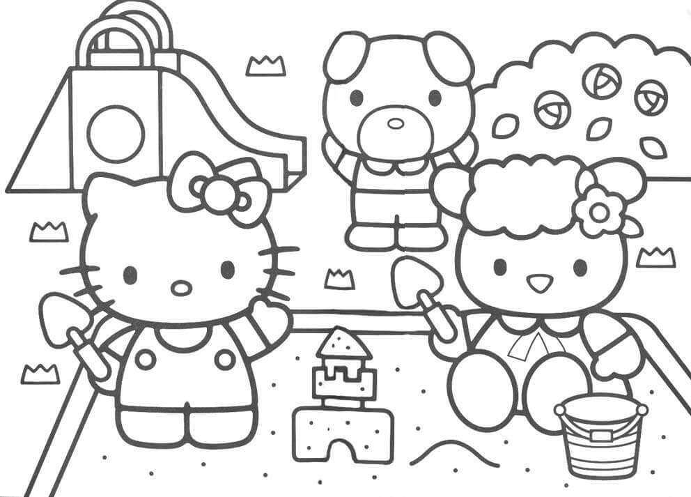 Dibujo de Hello Kitty y los Amigos del Castillo de Arena para Colorear