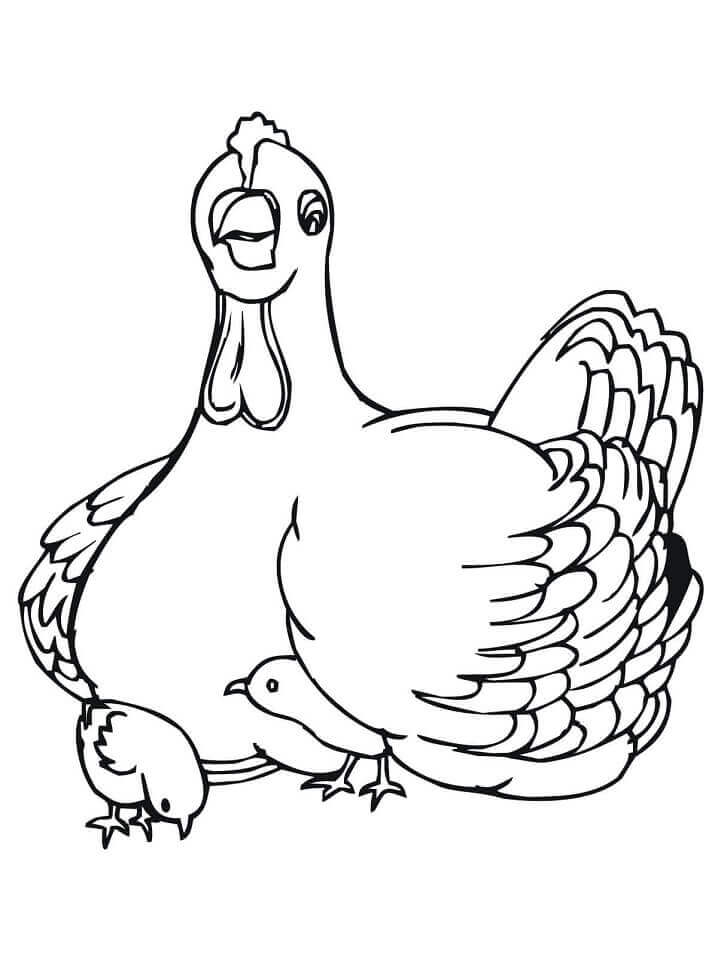 Dibujo de Gallina de Cra con Pollitos para Colorear