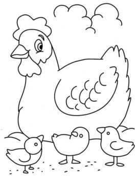 Dibujo de Pollitos y Gallina de Dibujos Animados para Colorear