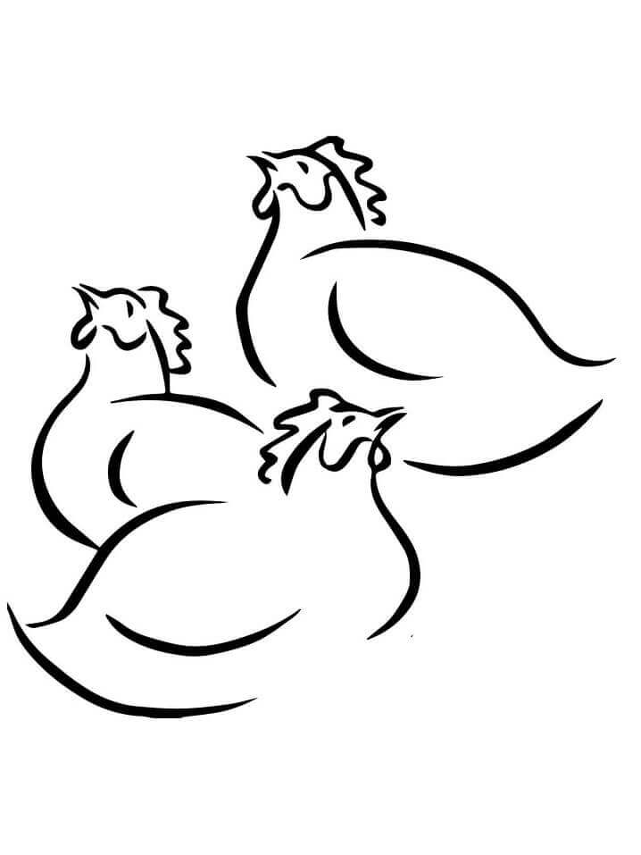 Dibujo de Tres Gallinas Francesas para Colorear