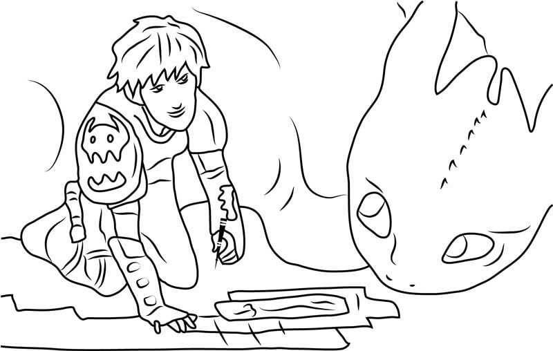 Dibujo de Hipo con Toothless para Colorear