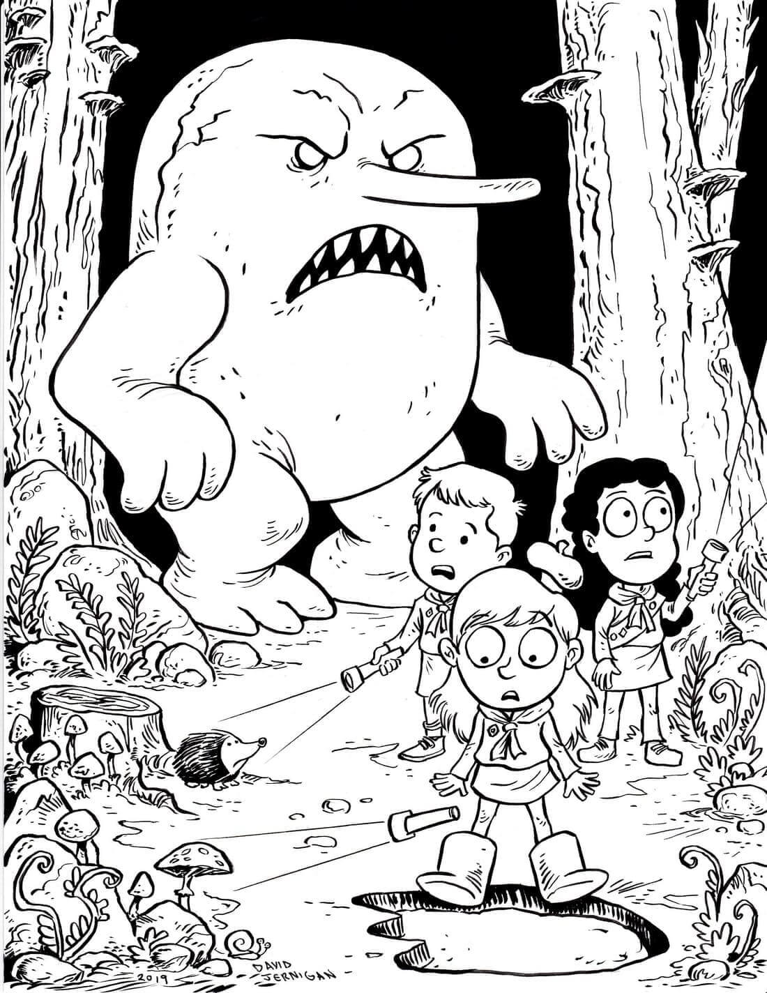 Dibujo de Amigo de Hilda y Monstruo para Colorear