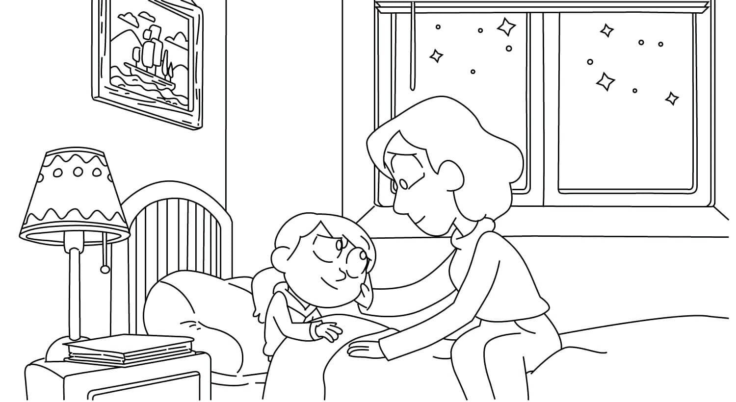 Dibujo de Hilda Ir a la Cama para Colorear