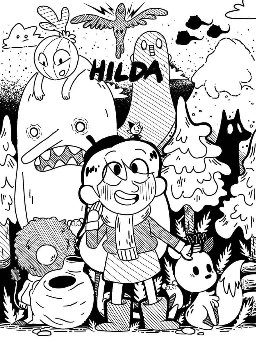 Dibujo de Hilda y Twig en Halloween para Colorear