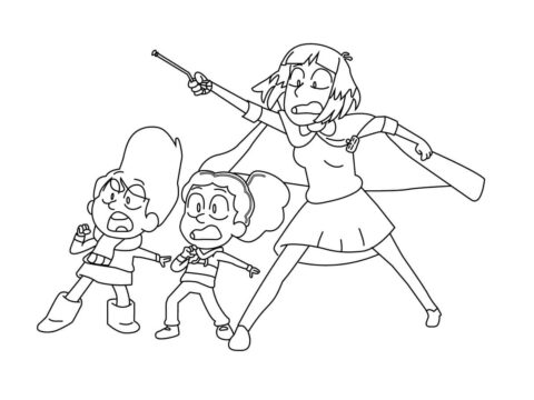Dibujo de Hilda y Sus Amigos Asustados para Colorear