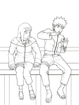 Dibujo de Hinata y Naruto Sentados para Colorear