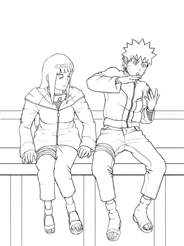 Dibujo de Hinata y Naruto Sentados para Colorear