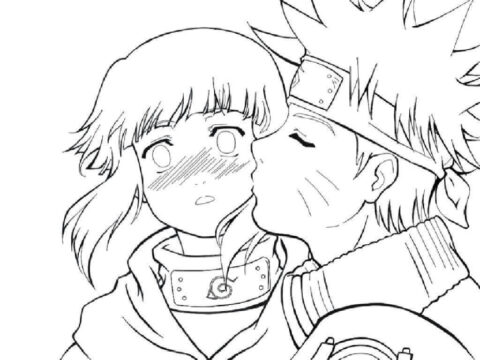 Dibujo de Naruto Besando a Hinata para Colorear