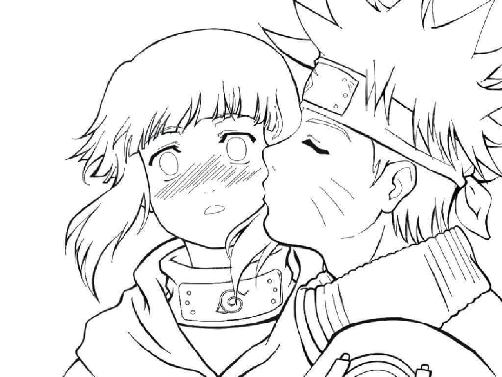 Dibujo de Naruto Besando a Hinata para Colorear