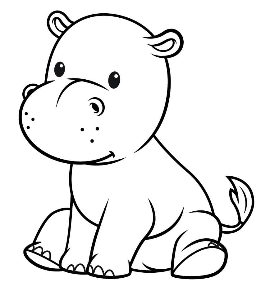 Dibujo de Bebé hipopótamo Sentado para Colorear
