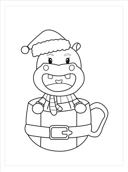 Dibujo de Divertido hipopótamo navideño para Colorear