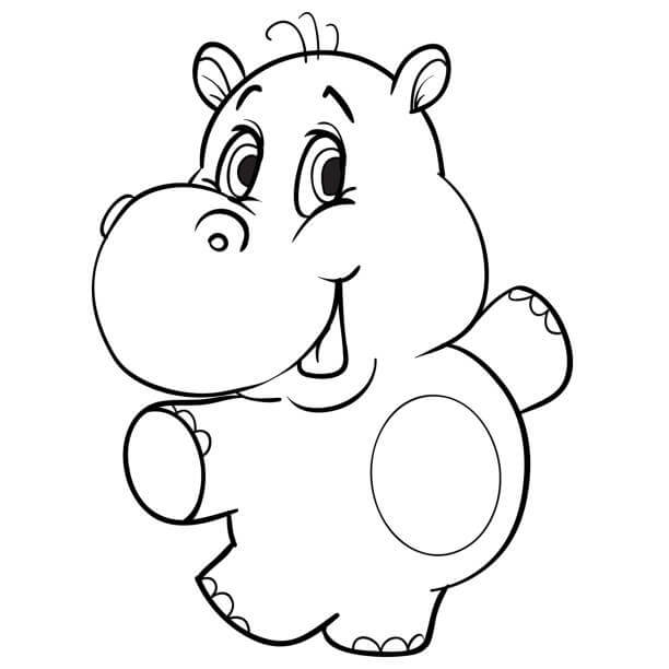 Dibujo de Hipopótamo de bebé de Dibujos Animados para Colorear