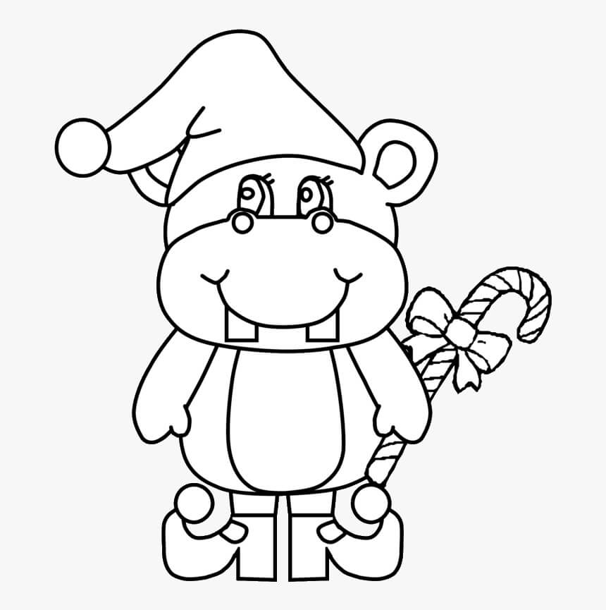 Dibujo de Hipopótamo de Navidad para Colorear