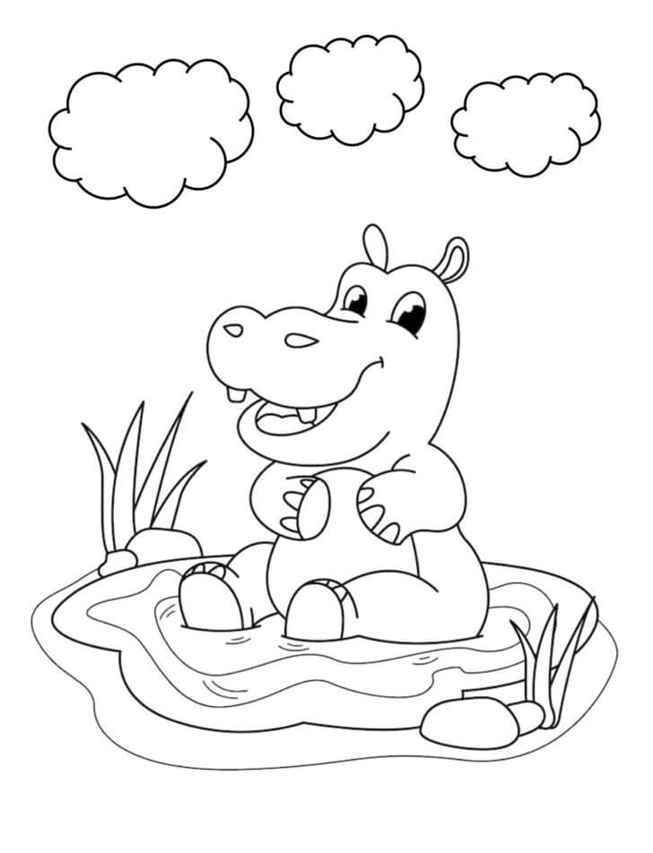 Dibujo de Hipopótamo Sentado en un Charco para Colorear