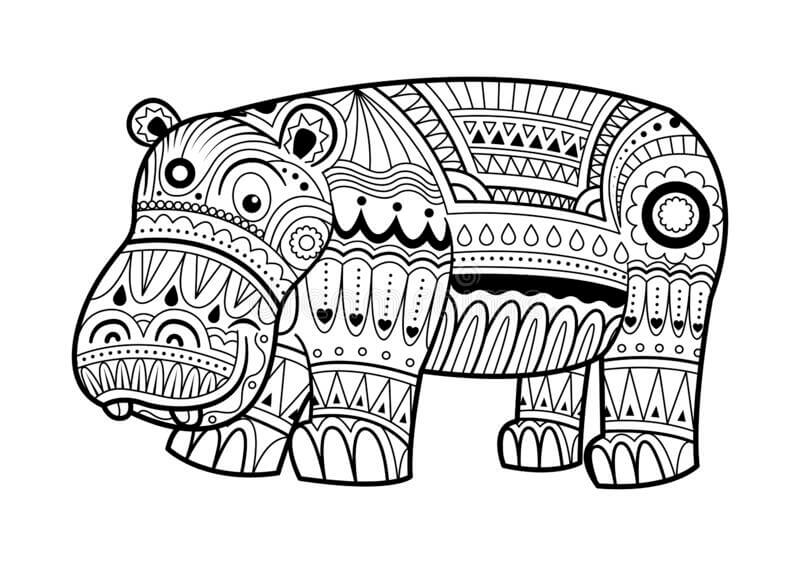 Dibujo de Mandala hipopótamo para Colorear