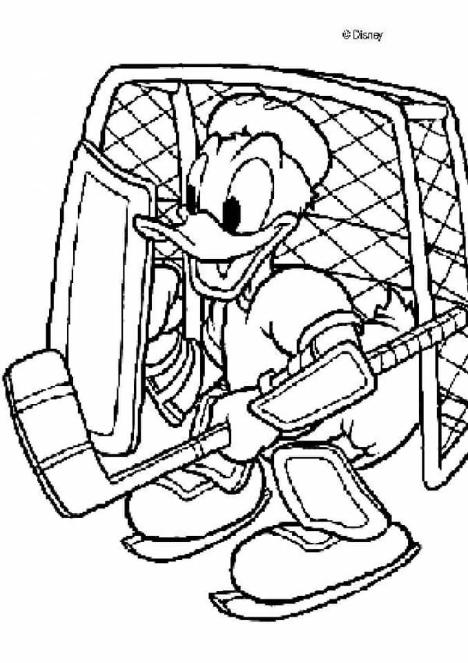 Dibujo de Donal Pato Jugando Hockey para Colorear