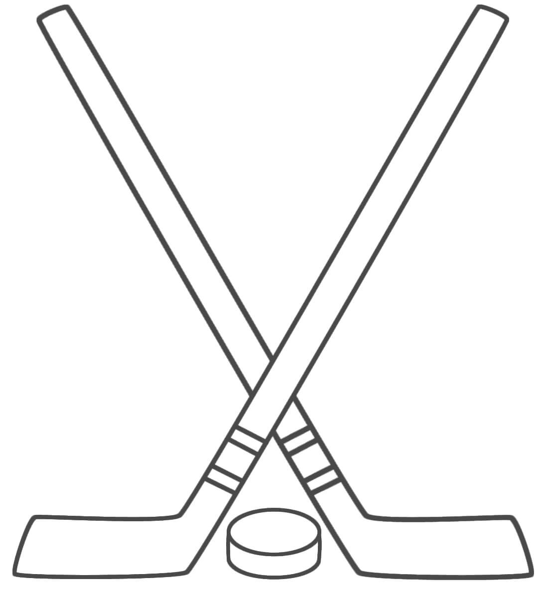 Dibujo de Dos Palos de Hockey con Puck para Colorear