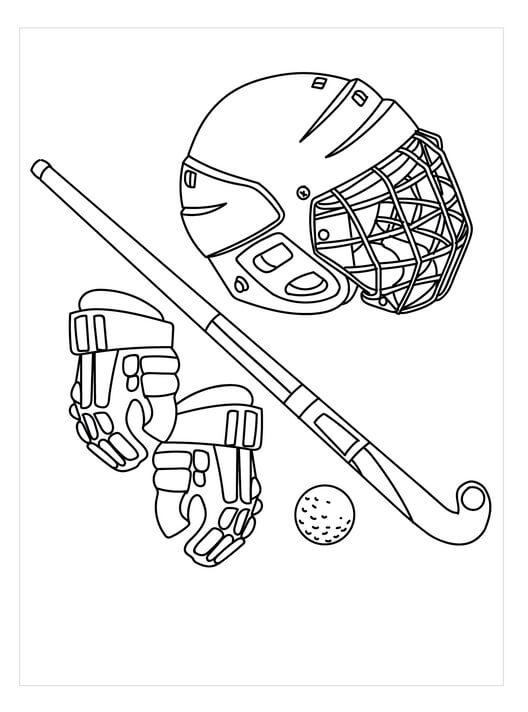 Dibujo de Herramientas de Juego de Hockey para Colorear