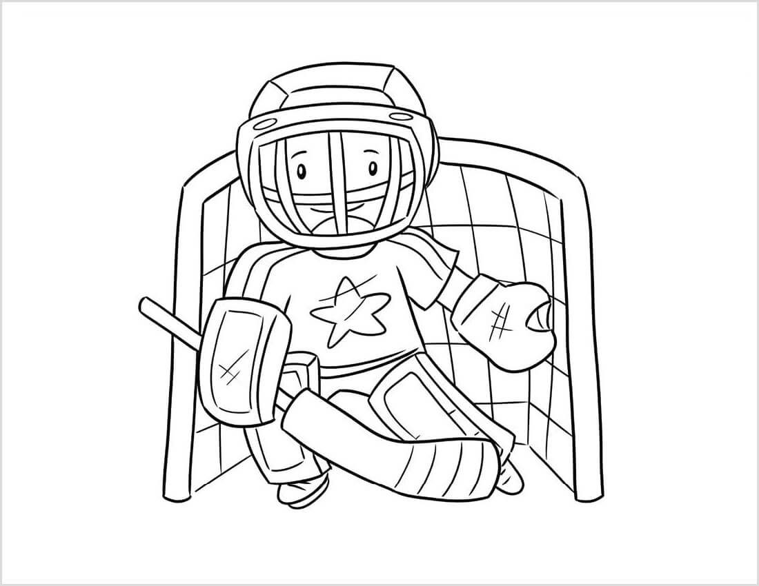 Dibujo de Hombre Sonriente Jugando al Hockey para Colorear