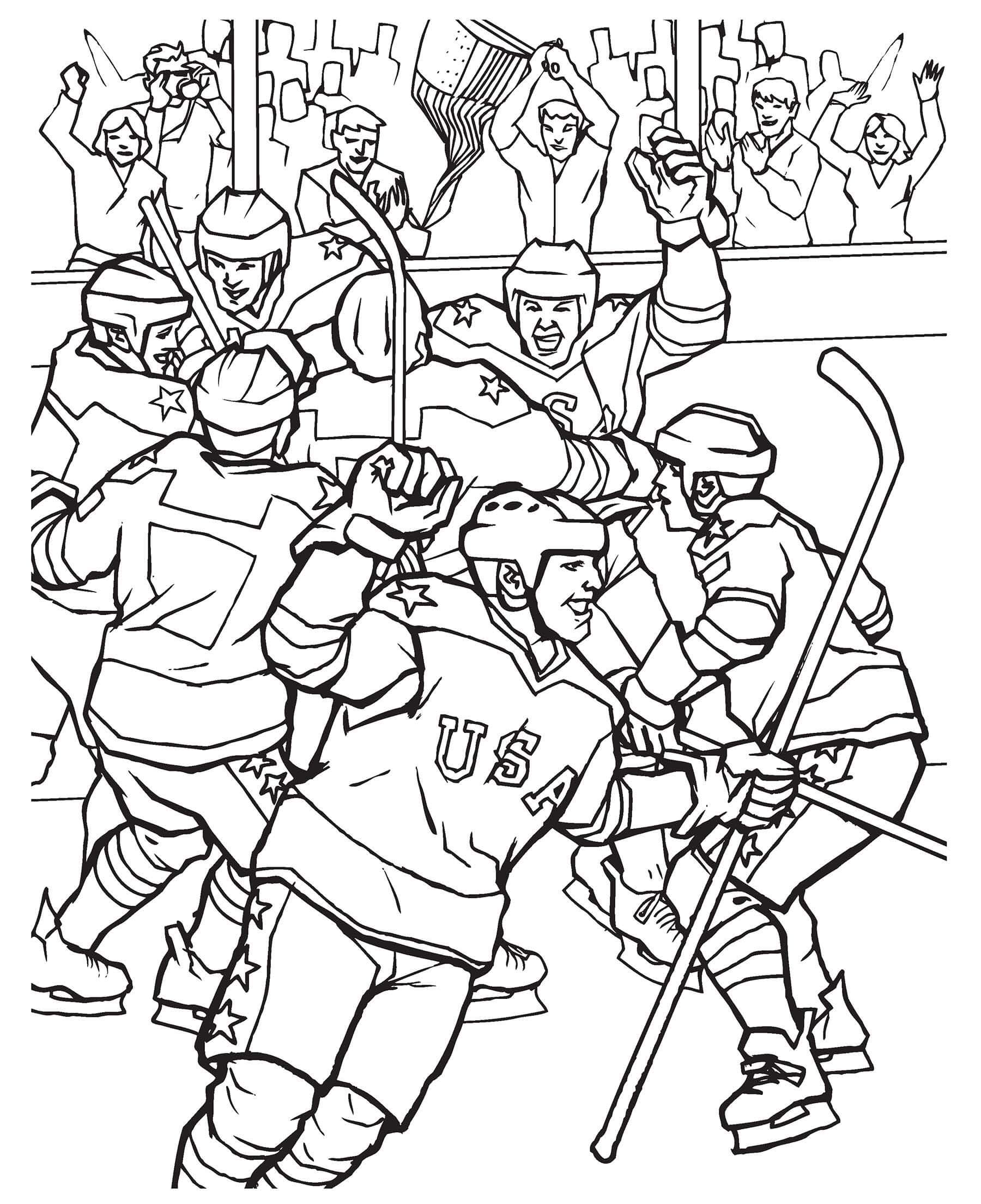 Dibujo de Los Jugadores de Hockey Celebran la Victoria para Colorear