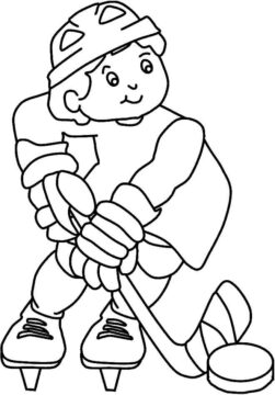 Dibujo de Muchacho Sonriente Jugando al Hockey para Colorear