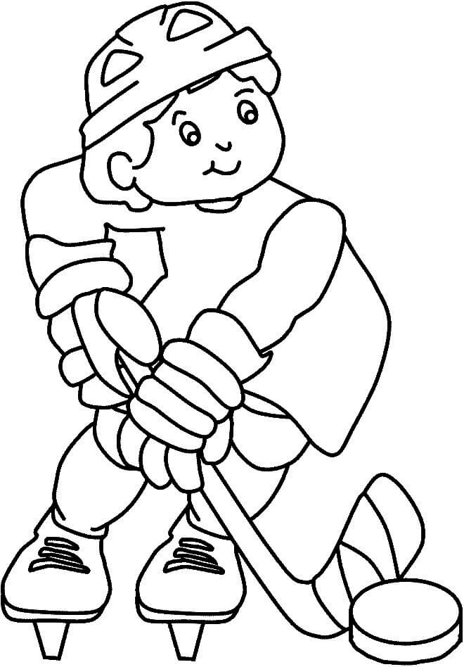 Dibujo de Muchacho Sonriente Jugando al Hockey para Colorear