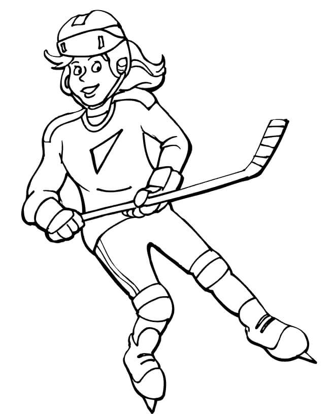 Dibujo de Nia Divertida Jugando Hockey para Colorear