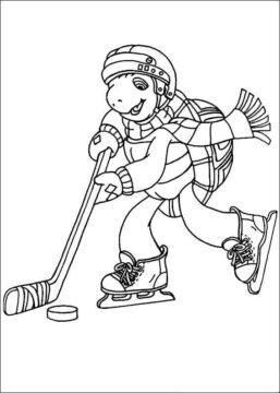 Dibujo de Tortuga Jugando Hockey para Colorear