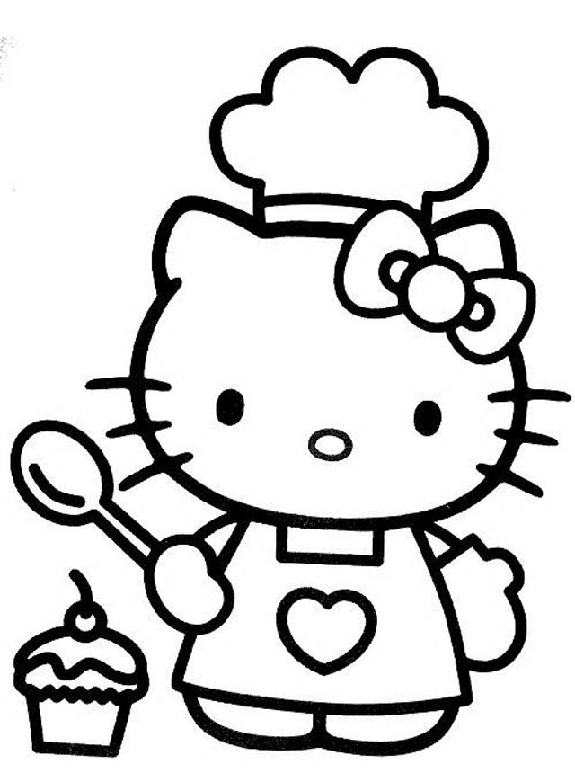 Dibujo de Gatito Haciendo una Magdalena para Colorear