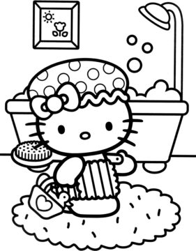 Dibujo de Gatito Tomando Ducha para Colorear