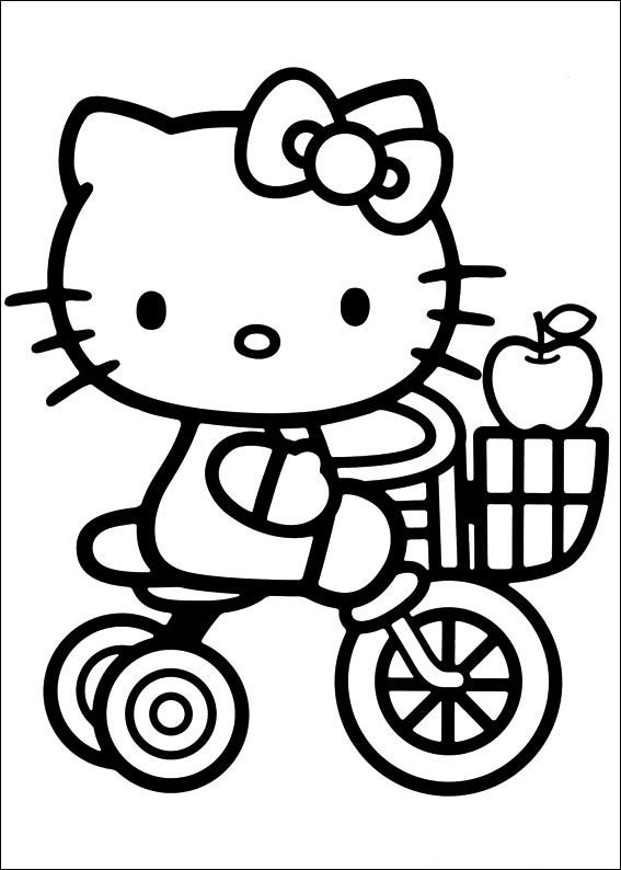 Dibujo de Hola Gatita Ciclismo para Colorear